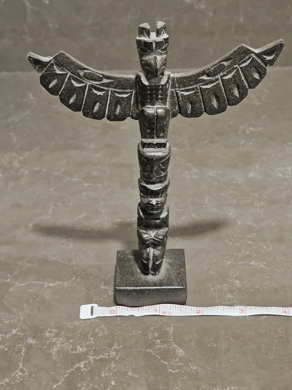 Hand-Carved Black Totem Pole Sculpture Signed by Artist - Picture 4 of 13